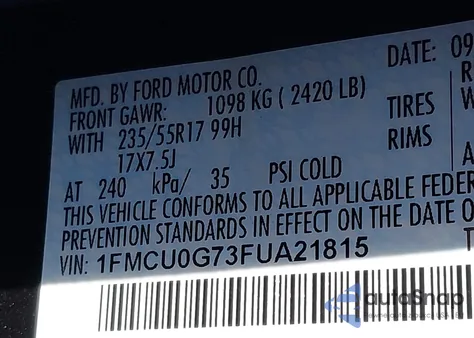 2015 Ford Escape Se from USA, damaged, VIN 1FMCU0G73FUA21815